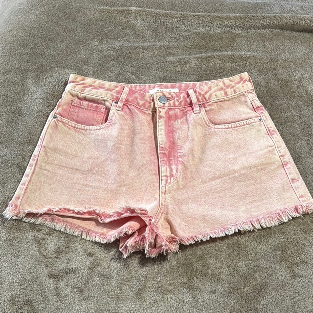 Pacsun Women's High Rise Festival Pink Raw hew Denim Shorts